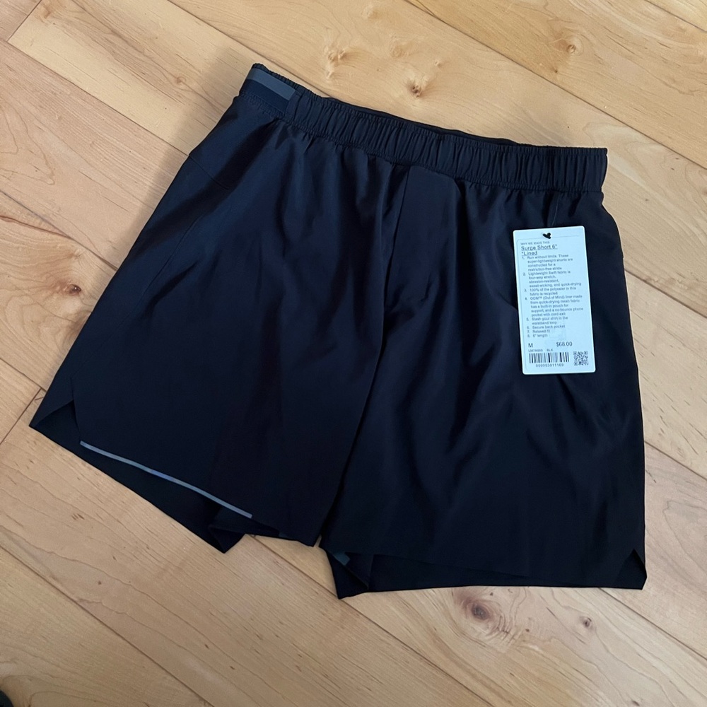 NWT Lululemon Surge Short 6” Lined - Black (M)